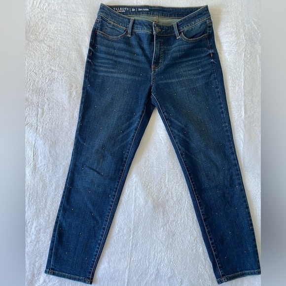 TALBOTS Women’s Jeans Flawless Slim Ankle Metal Polka Metal Dot Size 8 P - Picture 1 of 10